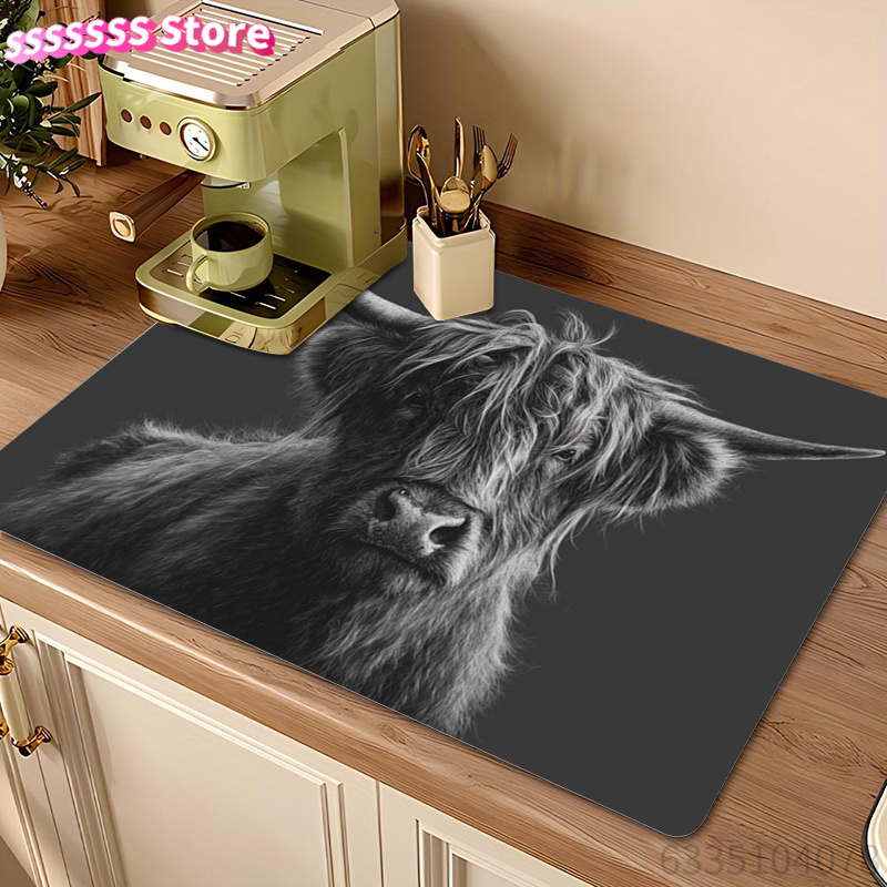 Cow Mat Rubber - Vintage West Highland Cow Design Drying