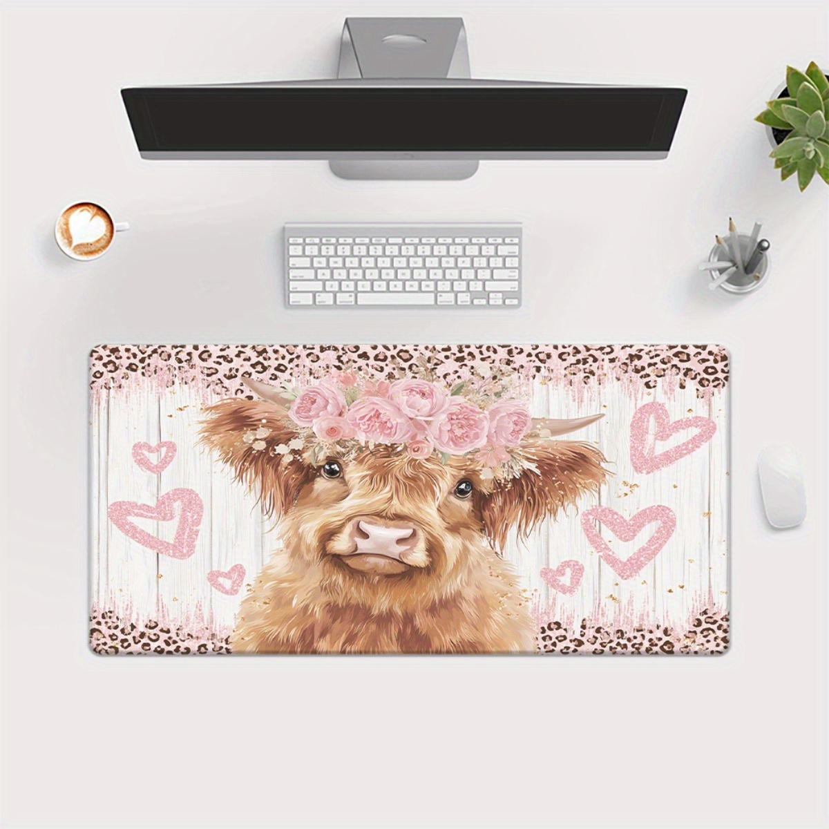 Highland Cow Desk Mat Pink Flo - Cow Mat Rubber บทวิจารณ์และราคา
