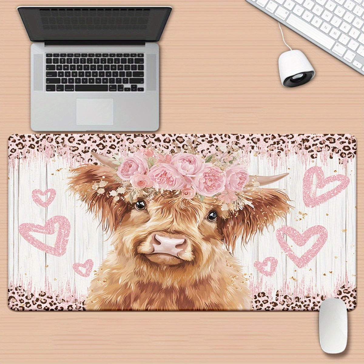 Highland Cow Desk Mat Pink Flo - Cow Mat Rubber บทวิจารณ์และราคา