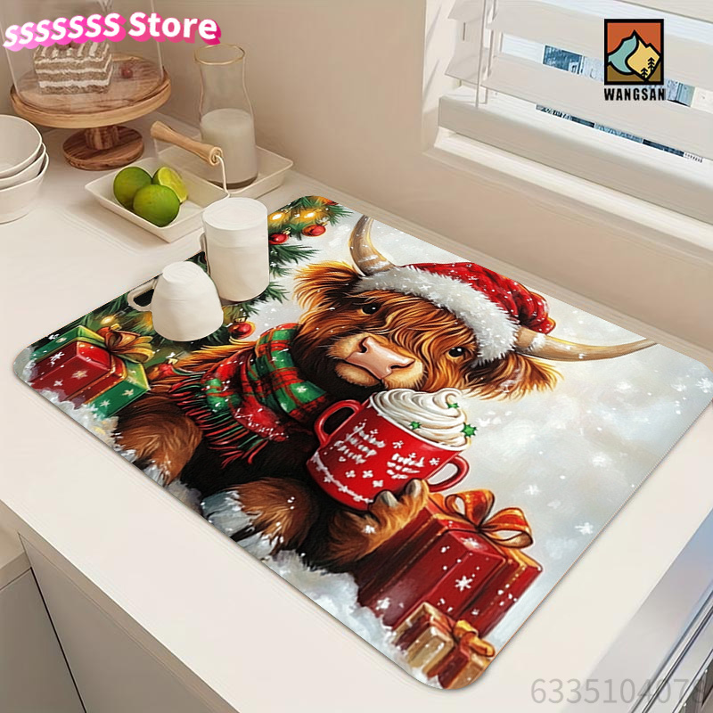 Highland Cow and Christmas Tre - Cow Mat Rubber บทวิจารณ์และราคา