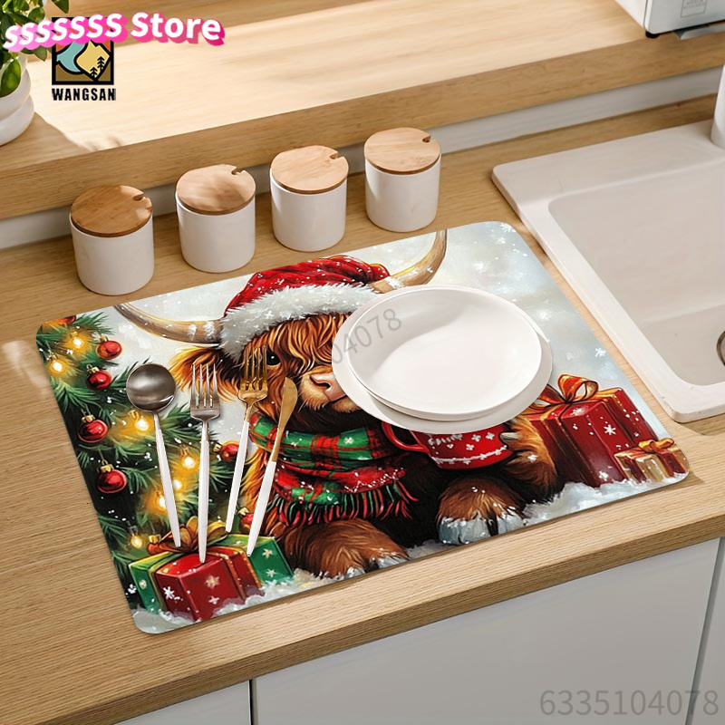 Highland Cow and Christmas Tre - Cow Mat Rubber บทวิจารณ์และราคา