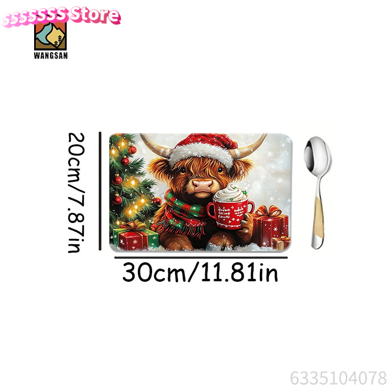 Highland Cow and Christmas Tre - Cow Mat Rubber บทวิจารณ์และราคา